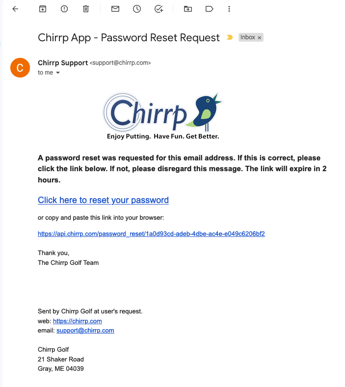 Sample Password Reset Email